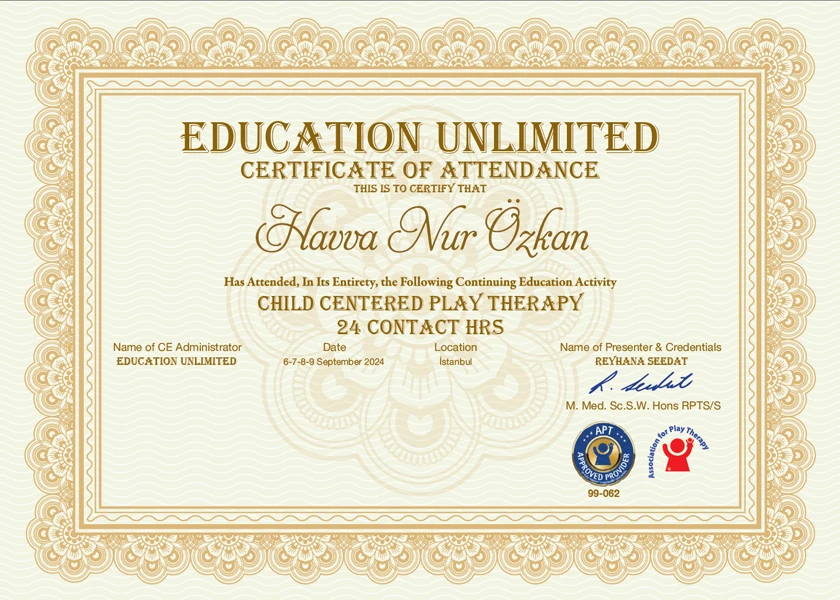 Child Centered Play Therapy (Çocuk Merkezli Oyun Terapisi) Sertifikası